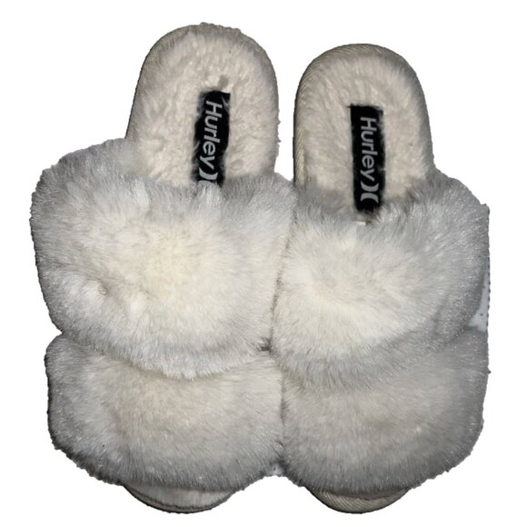 Hurley Women’s Slippers Size 6 Carol Cream Faux Fur 2 Straps Slides USED EUC - Picture 1 of 7